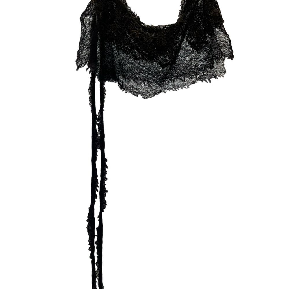 Robin Kaplan Brown Black Lace Silk Shawl / Belt - Picture 3 of 8